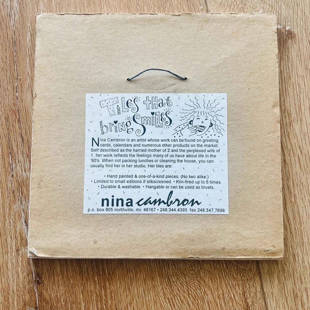 Vintage 1996 Nina Cambron Ceramic Art Tile Friends‎ Family Quote Trivet 8x8 BFF